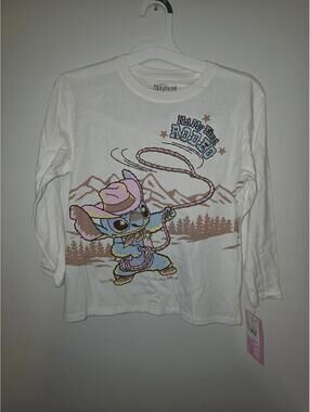 Disney Stitch Shirt Girls Medium- White Rodeo Western Fringe Long Sleeve- BNWT